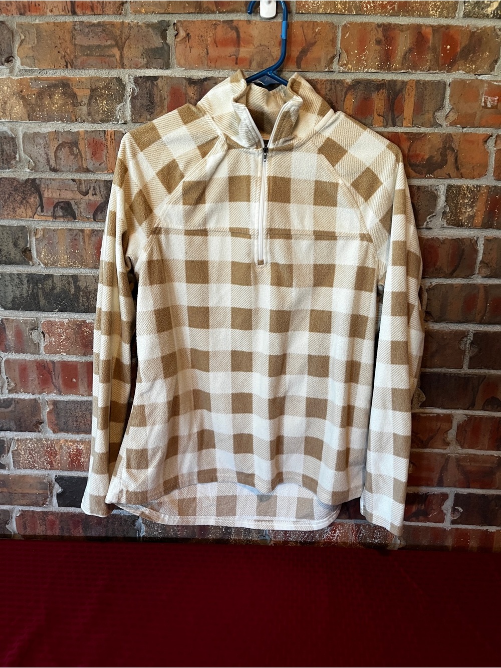 Natural Reflections 1/4 Zip Women Tan Ivory Check Fleece Pullover Size:Large